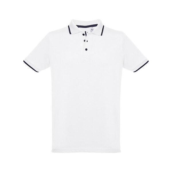 Men's Polo Shirt with contrast colour trim and buttons. White - Egotier 30136