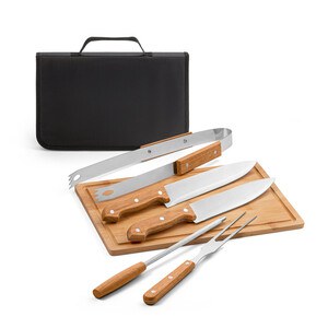Five-piece wooden and stainless steel barbecue set with bamboo board - Egotier 54142